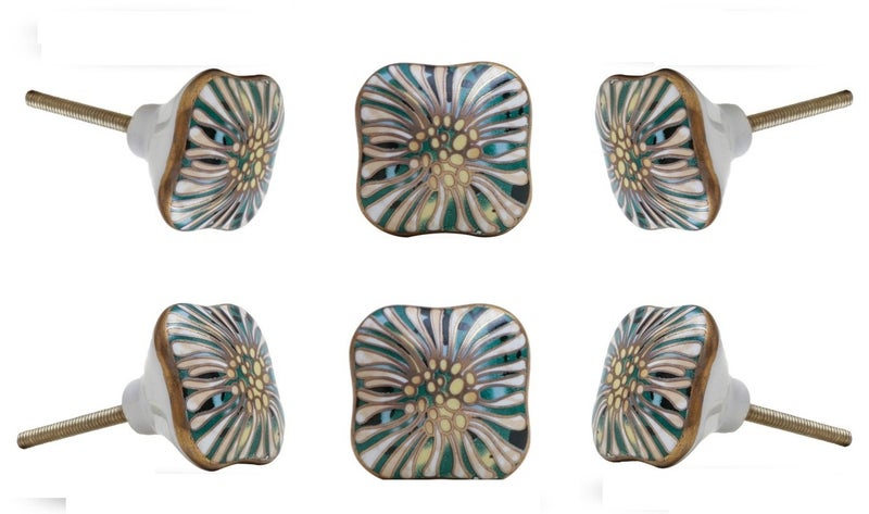 TRINCA-FERRO Set of 6 Ceramic Salah Square Knob Kitchen Cabinet Cupboard Door Dresser Wardrobe and Drawer Pull for Bathroom | Bedroom | Office | Kitchen - Image 1